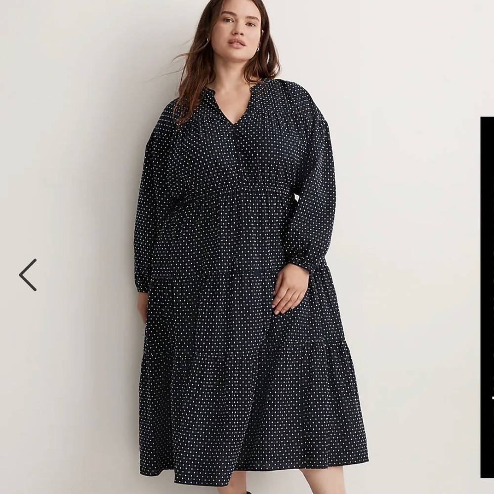 madewell Plus Dobby Tiered V-Neck Midi Dress